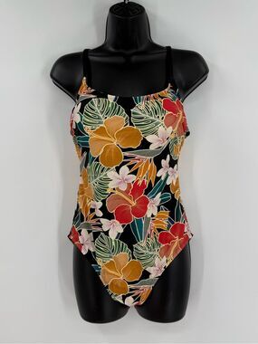 Hurley Strappy Back Tropical One Piece Swimsuit | Black Multicolor | Medium